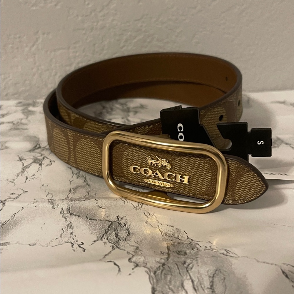 Coach Tan and Gold Signature Belt New with Tags